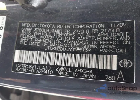 2010 Toyota Prius Iv z USA, uszkodzony, nr VIN JTDKN3DU0A0085139